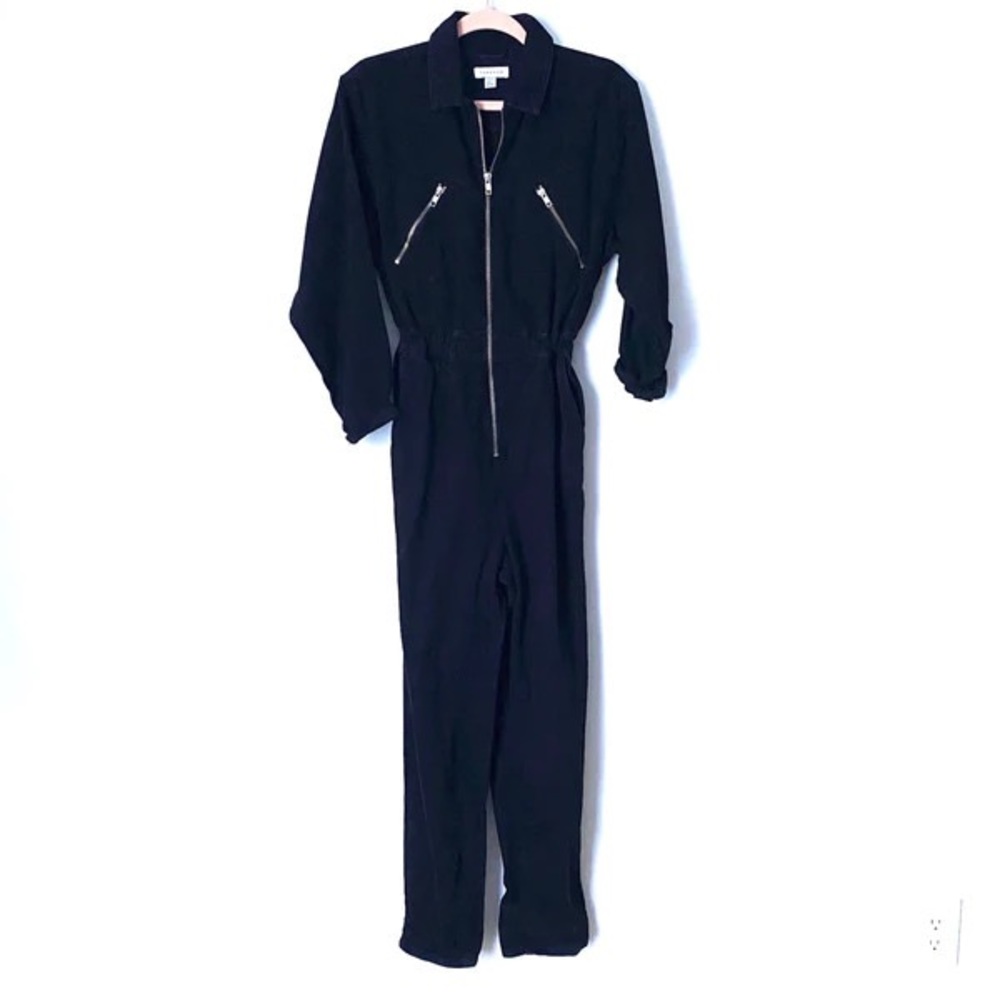 TOPSHOP Black Denim Moto Long Sleeve Boiler Suit